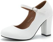 MAIERNISI JESSI Women's Mary Jane Heels Closed Toe Block Heel Round Toe Chunky High Heel Pumps, Matte White, 12