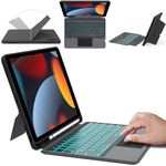 for iPad 10.2 inch (9/8/7th Gen - 2021/2020/2019) Case with Detachable Keyboard - Wireless Keyboard Case with 7 Color Backlight & Smart Touchpad & iPad Pencil Holder for iPad Air 3 & iPad Pro 10.5