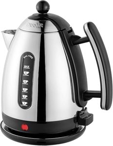 Dualit Lite 1.5L Jug Kettle - Polished Stainless Steel with Black Trim, Fast Boiling, Non-Drip, Dual Measuring Windows, 3kW, 230V, Black