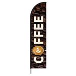 Above All Advertising Coffee Feather Flag Sign, Outdoor Business Advertising Cafe Swooper Flag Banner - Pre Printed Entrance Feather Flag Stake Pole Kit Hardware, 15ft