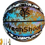 YeahShoot Holographic Basketball Size 7 (29.5in) Reflective Glowing Leather Basketball for Adults and Youth Basketballs Gifts (Black and Grey)