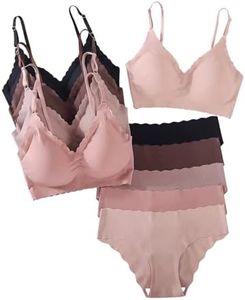 BEAUDRM Women's 5 Pack Seamless Lingerie Sets Scallop Trim Wireless Bralettes No Show Bra and Panty Sets Matching Underwear Multicolor Small