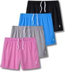 4 Pack: Girls Athletic Shorts with Pockets, 3" Dry Fit Running Shorts for Kids Teens Soccer Basketball (Set 1, Medium)