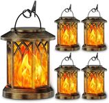 KOOPER 4PCS Solar Lantern Lights Outdoor, Upgraded Flickering Flame Solar Lanterns Lights Outdoor Waterproof, Hanging Solar Lanterns Lights for Outside, Solar Hanging Lights Outdoor for Garden, Bronze