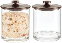 mDesign Medium Modern Apothecary Storage Organizer Canister Jars - Acrylic Containers for Bathroom, Organization Holder for Vanity, Counter, Makeup Table, Lumiere Collection, 2 Pack, Clear/Bronze