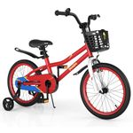 GYMAX 18” Kids Bike for 4-8 Years, Childrens Bicycle w/Removable Training Wheels, Basket & Dual Handbrake, Toddler Bike for Boys Girls (18 Inches with Kickstand, Red, Flash)