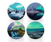 4 x Round Northern Lights Coasters - Iceland Boraelis Men Women Set Theme House Warming Circle Drinks Kitchen Decoration Décor Gift #80213