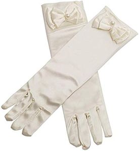 Aslana 11.5" Long Satin Gloves Bowknot for 4-9 yrs Girls Kids Flower Girls Princess Cosplay (#02 Ivory, 1-Pack)