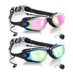 Swim Goggles Anti Fog&UV Swimming Goggles for Audlt, No Leaking Swim Glasses with Ear Plugs for Men Women Youth (2 Pack)