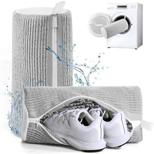 Shoe Bag for Washing Machine, Invisible Zipper Side Opening Shoe Washing Bag for Washer and Dryer, Shoe Laundry Bags for Sneakers, Reusable Shoe Cleaning Bag for All Shoe Sizes (Grey 2pcs)