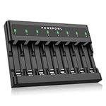 POWEROWL AA AAA Battery Charger 8 Bay, Independent Slot, USB Fast Charging for Ni-MH Ni-CD Rechargeable Batteries
