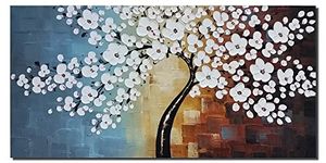 Wieco Art - Blooming life 100% Hand-painted Oil Painting, Stretched and Framed Modern Canvas Wall Art for Home Decor Floral Oil Paintings on Canvas Art 24 by 48 inch by Wieco Art