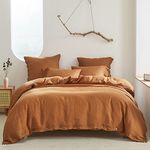 Simple&Opulence Super King Size Duvet Cover Set - 100% Stone Washed Linen Bedding - Quilt Bed Cover with Coconut Button Closure,Farmhouse Autumn Bedding Set with Pillowcases-Rust