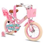 STITCH Little Daisy 14 Inch Kids Bike for 3-5 Years Girls with Stabilisers & Doll Seat, 14 Inch Princess Girls Bike with Basket & Streamers,Pink