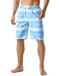 Nonwe Men's Board Shorts Stripped Beach Vocation Drawstring Swimming Shorts Blue 34