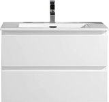 Flairwood Decor Bathroom Vanity The Frost 30 Inch-Includes Wall Mounted Cabinet with 2 Large Drawers & White Countertop with Integrated Sink-High-Gloss White Lacquer Finish-Assembled Vanity