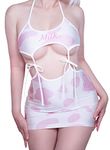 MOEFLAVOR Sexy Kawaii Cow Cosplay Drippin In Milk Dress Lingerie Cosplay (M/L, White and Pink)