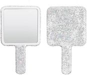 Wowagoga Sparkling Rhinestone Square Shaped Handheld Mirror Square Mirror Cosmetic Hand Mirror with Handle Cute Hand Mirror for Women Girls(White)