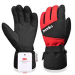 Azarxis Kids Winter Gloves Waterproof Touchscreen Cold Weather 3M Thinsulate Snow Ski Glove for Boys Girls (Black & Red, Large/XL)