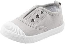 DADAWEN Boy's Girl's Candy Color Canvas Slip-On Lightweight Sneakers Cute Casual Running Shoes Grey Size: 5.5 Toddler