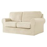 SYLC Sofa Cover with Separate Seat Cushions and Backrests Stretch Velvet Sofa Slipcover Couch Covers Furniture Protector Split Combined (Beige,2 Seat Set 5 PCS)