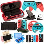 EOVOLA Accessories Kit for Nintendo Switch And OLED Model Games Bundle Wheel Grip Caps Carrying Case Screen Protector Controller