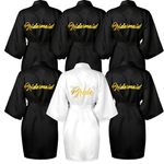 6Pcs Bridesmaids Robes for Wedding, Black & White Kimono Robes for Women, Satin Bridal Robes Silky Wedding Robes for Proposal Birthday Party Gift