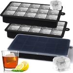 Silicone Ice Cube Trays,15 Square Ice Cube Tray with Lid,3 Pack Ice Cube Molds Set,Ice Molds Silicone,Ice Cube Maker,Large Ice Trays for Freezer Containers for Whiskey,Reusable & BPA Free (Black)