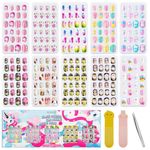 240Pcs Kids Press on Nails Pre-glue Full Cover Short False Nails No fading Stable Quick Stick on Cute Full Cover Short False Fingernails for Girls Kids Nail Art Decoration(Sweet Dreamy Unicorn)