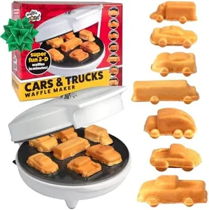 Car Mini Waffle Maker- Make 7 Fun Different Race Cars, Trucks & Automobile Vehicle Shaped Pancakes for Kids, Adults- Electric Waffler Iron, NonStick Pan Cake Baker- Xmas Gift or New Treat for Santa
