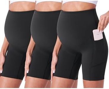 POSHDIVAH 3 Pack Black Maternity Biker Shorts Over The Belly Summer Comfy Pregnancy Yoga Active Workout Athletic Short Pants 8" X-Large