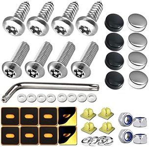 Aootf License Plate Screws- Anti Theft Car Plate Screws Bolts, Stainless Steel Security Fasteners Hardware for Front Rear Tag Plates, with Black Chrome Caps