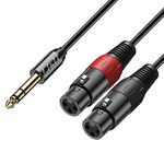 J&D XLR to 1/4inch (6.35mm) TRS Stereo Cable, 2 XLR Female to 6.35mm 1/4 inch TRS Male Unbalanced Interconnect Stereo Audio Cable for Speaker Mic Guitar Mixer AMP, 1.8 Meter