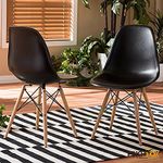 Finch Fox Eames Replica Dining Chair/Cafeteria Chair/Cafe Chair/Armless Side Chairs Molded ABS Plastic with Wood & Black Accents Iconic American Mid-Century Styling (Black) (Set of 2) Color