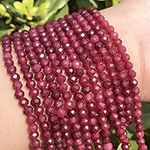 Natural Small Faceted 2mm 3mm 4mm Stone Beads Zircon Round Lapis Lazuli Red Ruby Aquamarines Beads for DIY Jewelry Making 15''-Ruby,4mm 91pcs