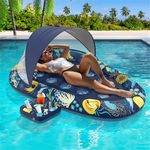 Sunikko X 3-in-1 Pool Floats Lounge, Inflatable Pool Floats for Adults with Canopy and Cup Holder, Flower Star Style