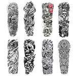 Konsait 8 Sheets Full Arm Temporary Tattoo, Temporary Tattoos Fake Tattoos Sleeve Rose Skull Dragon Arm Tattoos for Adults, Men, Women