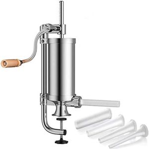 Joyeee 2.5 Lbs Sausage Stuffer Vertical Kitchen Stainless Steel Meat Sausage Maker with 4 Sizes of Food-Grade Sausage Tubes for Home Commercial Meat Filler Hand Operated Salami Maker Kit