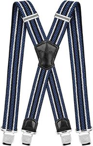 Decalen Mens Suspenders Very Strong Clips Heavy Duty Braces Big and Tall X Style (Blue White Black)