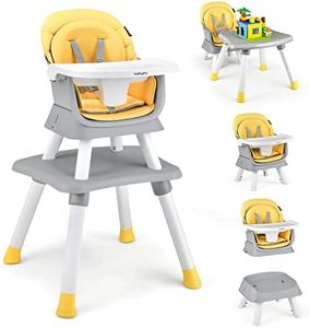 BABY JOY Baby High Chair, 8 in 1 Convertible Highchair for Babies & Toddlers | Booster Seat | Table and Chair Set | Building Block Table | Toddler Chair with Safety Harness, Removable Tray (Yellow)