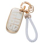 Gematay for Jeep Key Fob Cover with Keychain Lanyard Compatible with Grand Cherokee Renegade Wrangler Patriot Grand Commander Smart Key Holder