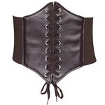 Glamorstar Corset Belt for Women Wide Elastic Tied Waspie Belts Lace-up Leather Waist Belts for Women Dresses 65cm Coffee