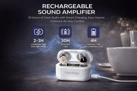 EchoEdge Rechargeable Invisible Hearing Amplifier – Noise Reduction, 30hr Battery