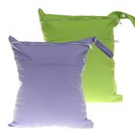 2 PCS Wet Bag, Wet Bags for Swimming, Waterproof Wet Dry Bags Reusable Washable Cloth Diaper Bags Nappy Bags with Double Zipper Pockets for Items Wet Clothes Swimming Gym Beach Bag(Purple+Green)