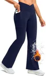 G Gradual Women's Fleece Lined Pants Water Resistant Winter Thermal Flare Leggings Hiking Snow Pants for Women 4 Pockets(Navy 31-XXL)