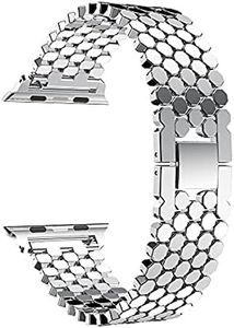 Fleshy Leaf Bands Compatible Apple Watch Band 41mm 40mm 38mm 42mm 44mm 45mm Series , Stainless Steel Metal Replacement iWatch Series 7 6 5 4 3 2 1 SE Nike+ Sports Strap Wristband,Watch Straps Stainless Steel Metal Strap Replacement Wristband for Men and Women (41mm 40mm 38mm, Silver)