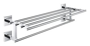 GROHE Start Cube Multi Towel Rack – Bathroom Wall Mounted Towel Shelf and Rail (Metal, Concealed Fastening, Including Screws and Dowels, Durable Sparkling Sheen), Size 60 cm, Chrome, 41099000