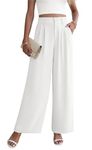 Yommay Women Suit Trousers with Pockets Work Lightweight Elegant Casual High Waisted Wide Leg Pants for Ladies,White,L