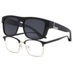 Long Keeper Polarised Over-Glasses Sunglasses Mens Womens Anti Glare Driving Fishing Fit Over Sunglasses Square Wrap Around UV Protection (Black (Silver Label) Frame/Dark Grey Lens)