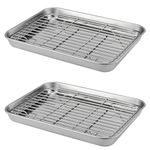 ZOENHOU Set of 2 Baking Trays with Rack Set, Non Stick Stainless Steel Baking Sheets with Cooling Rack, Rectangular Serving Cookie Pan Baking Pans Oven Cooking Tray, Dishwasher Safe…